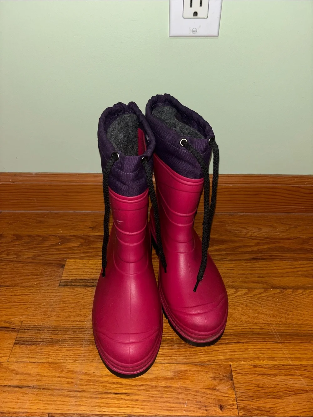 Kids Waterproof Pink Snow Boots with Purple Cuff